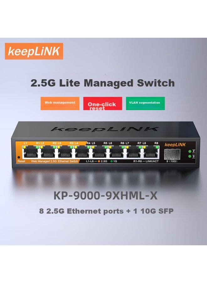 keepLiNK مفتاح كيبلينك Kp-9000 الذكي المدارة، 8 منافذ 2.5G + 1 منفذ 10G، يدعم تجميع المنافذ، تقسيم VLAN، متوافق مع مودم الألياف البصرية NAS - Image 4