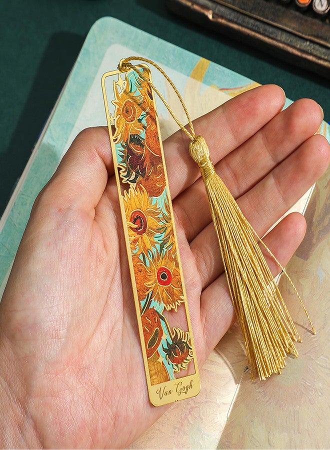 Draupnir 4 Pieces Metal Bookmarks with Tassels, Van Gogh Oil Painting Theme Aesthetic Golden Bookmarks with Tassel for Reading Women Man Book Lovers Writers Adult Children Teens - Image 3