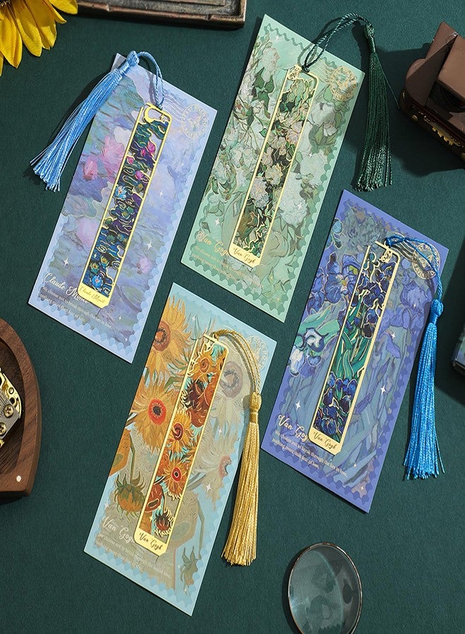 Draupnir 4 Pieces Metal Bookmarks with Tassels, Van Gogh Oil Painting Theme Aesthetic Golden Bookmarks with Tassel for Reading Women Man Book Lovers Writers Adult Children Teens - Image 5