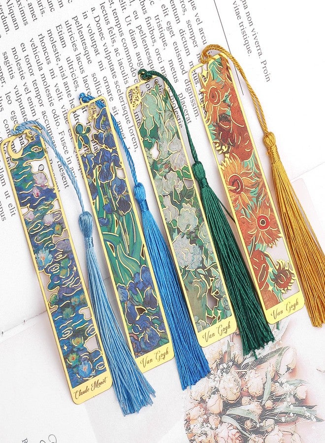 Draupnir 4 Pieces Metal Bookmarks with Tassels, Van Gogh Oil Painting Theme Aesthetic Golden Bookmarks with Tassel for Reading Women Man Book Lovers Writers Adult Children Teens - Image 1