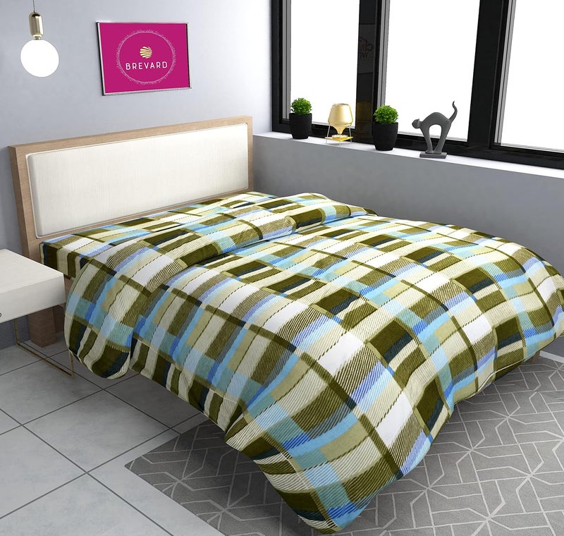 BREVARD BREVARD Single Bed Woolen Fabric Checkered Quilt CoverDuvet CoverRajai CoverBlanket Cover for Winters 60x90 Inches Green Combo of 2 - Image 2