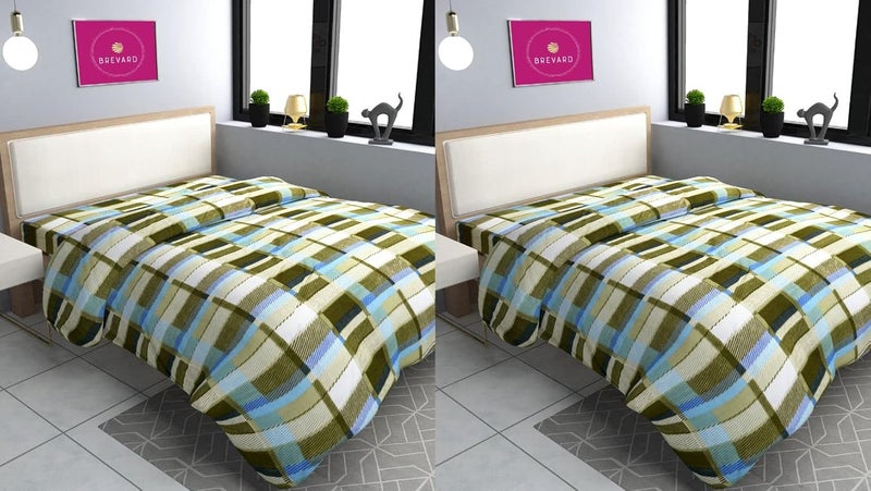 BREVARD BREVARD Single Bed Woolen Fabric Checkered Quilt CoverDuvet CoverRajai CoverBlanket Cover for Winters 60x90 Inches Green Combo of 2 - Image 1