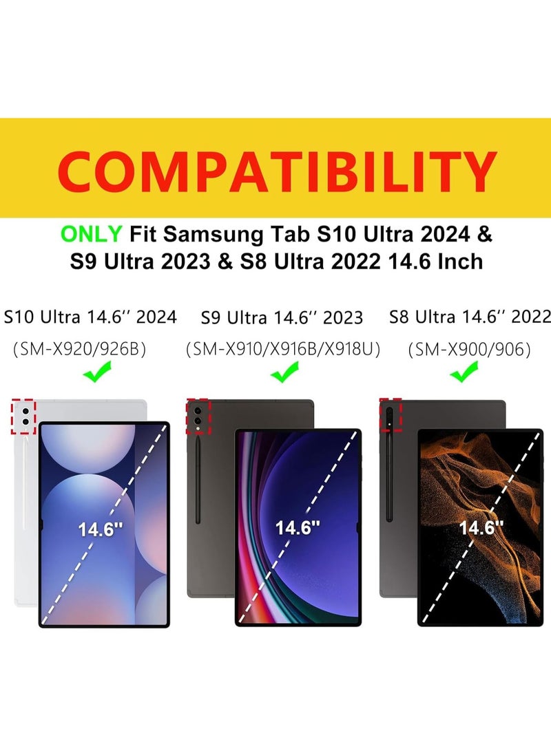 TIGER 2022 Samsung Galaxy Tab S9 Ultra / S8 Ultra Keyboard  Protective Case – 14.6-inch, Slim Smart Cover with S Pen Holder, Multi-Use Bluetooth Keyboard for Galaxy Tab S9 Ultra (Black) - Image 2