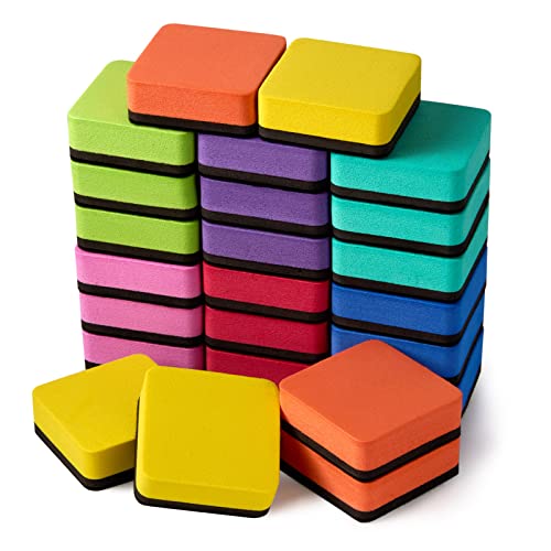 Favide 24 Pack Magnetic Whiteboard Dry Erase Erasers Chalkboard Cleansers for Classroom, School Supplies and Office (Square, 8 Color) - Image 1