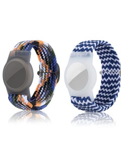 Generic 2 Pcs Kids Bracelet Strap Compatible with AirTag, GPS Kids Tracker Holder Woven Wrist Strap Nylon Adjustable Anti-Loss Airtag Strap for Kids Seniors（White Blue,Navy Blue）  - Image 1