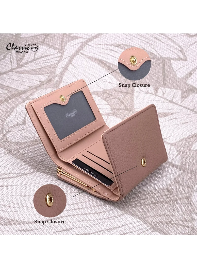 Classic Milano Pink (JFL-5-7368-380) Classic Milano Premium Faux Leather Wallet for Women with Coin Clipped | Ladies Wallet Stylish Card Holder Purse | Slim Women's Wallet for Daily Use, Travel, and Gifting for Women | Best Price UAE