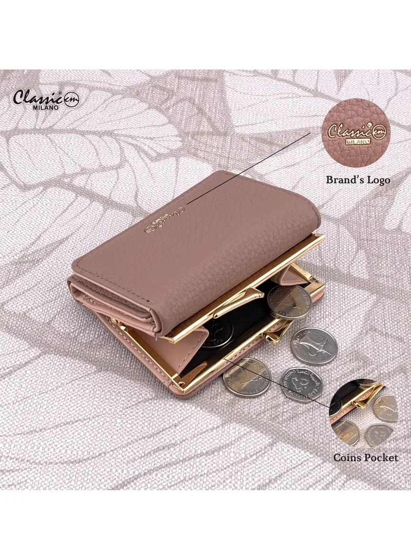 Classic Milano Pink (JFL-5-7368-380) Classic Milano Premium Faux Leather Wallet for Women with Coin Clipped | Ladies Wallet Stylish Card Holder Purse | Slim Women's Wallet for Daily Use, Travel, and Gifting for Women | Best Price UAE