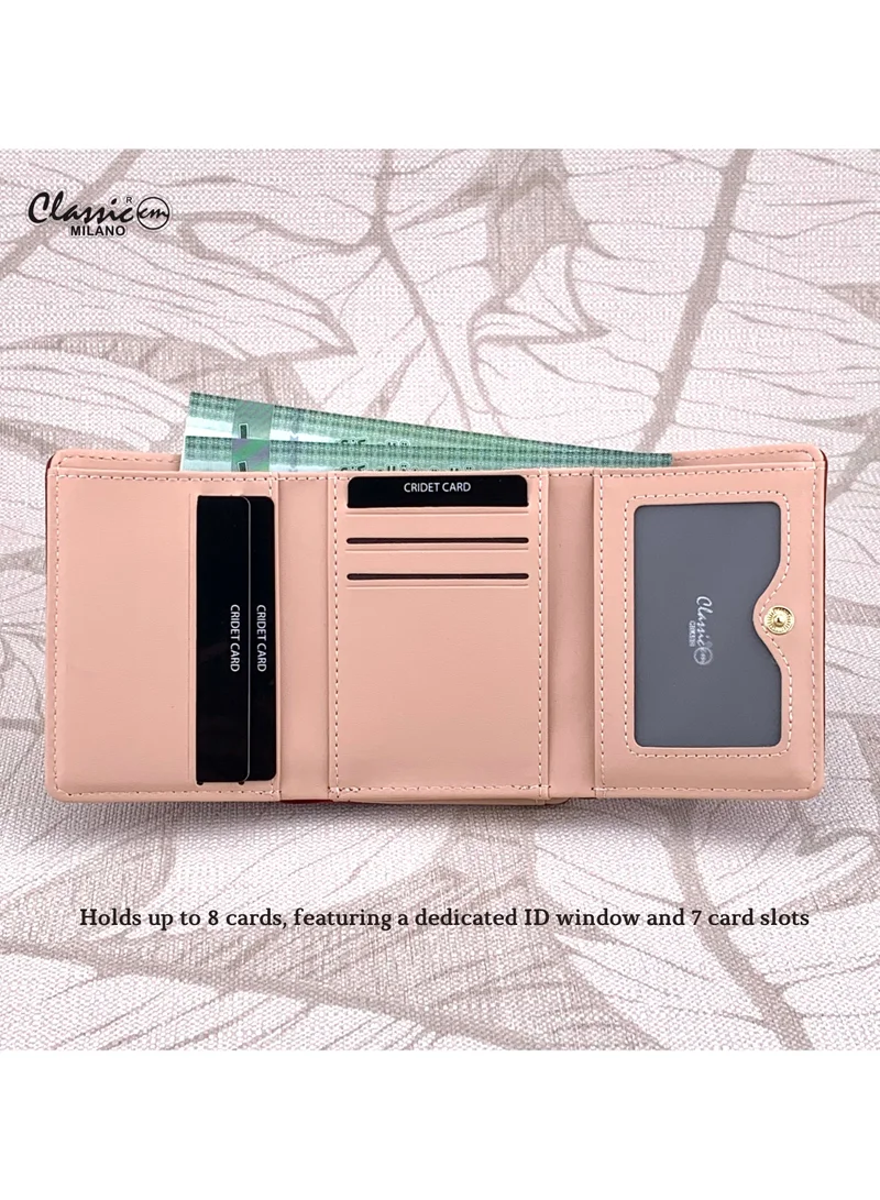 Classic Milano Pink (JFL-5-7368-380) Classic Milano Premium Faux Leather Wallet for Women with Coin Clipped | Ladies Wallet Stylish Card Holder Purse | Slim Women's Wallet for Daily Use, Travel, and Gifting for Women | Best Price UAE