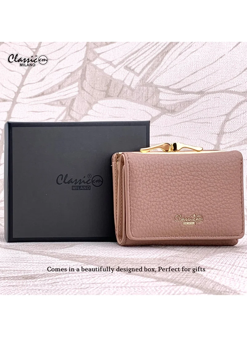 Classic Milano Pink (JFL-5-7368-380) Classic Milano Premium Faux Leather Wallet for Women with Coin Clipped | Ladies Wallet Stylish Card Holder Purse | Slim Women's Wallet for Daily Use, Travel, and Gifting for Women | Best Price UAE