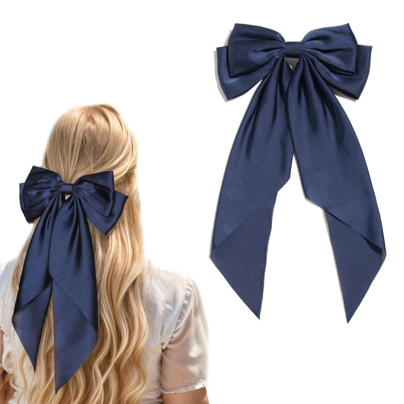 Satin Bow Barrettes and Long Ribbon Navy Hair Pins for Girls and Women  Party Hair Accessories with Bowknot Hairpins