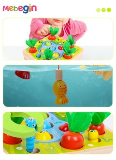 MEBEGIN 3 in 1 Magnetic Fishing Game Toy, Fun Farm Game, Fishing and Carrots Harvest Toys, Creative Shape Sorting Matching Puzzle, Wooden Montessori Toy Set, Early Development and Activity Toy, Ideal Educational Gift for Kids  - Image 4