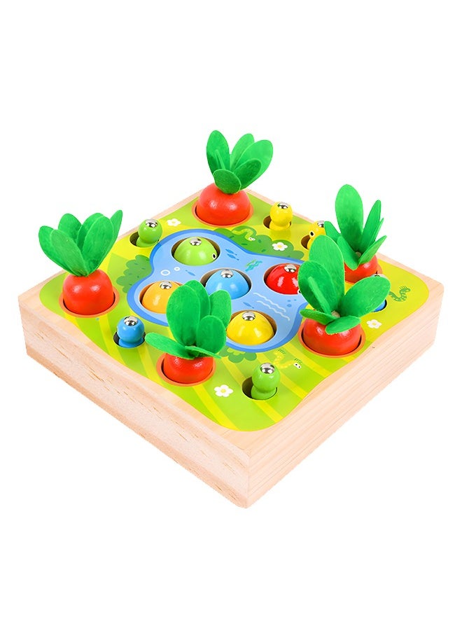 MEBEGIN - 3 in 1 Magnetic Fishing Game Toy, Fun Farm Game, Fishing and Carrots Harvest Toys, Creative Shape Sorting Matching Puzzle, Wooden Montessori Toy Set, Early Development and Activity Toy, Ideal Educational Gift for Kids - Image 1