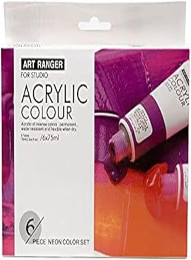 ART RANGERS FEA0675T-N Acrylic Neon Colors Set of 6 Tubes (75ml)