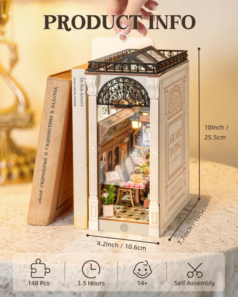 ROBOTIME Book Nook Kit DIY Miniature House Kit 3D Wooden Puzzle Booknook Decorative Bookend Bookshelf Halloween/Christmas Decorations/Gifts for Adults (Time Travel) - Image 4
