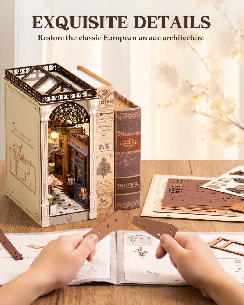 ROBOTIME Book Nook Kit DIY Miniature House Kit 3D Wooden Puzzle Booknook Decorative Bookend Bookshelf Halloween/Christmas Decorations/Gifts for Adults (Time Travel) - Image 5