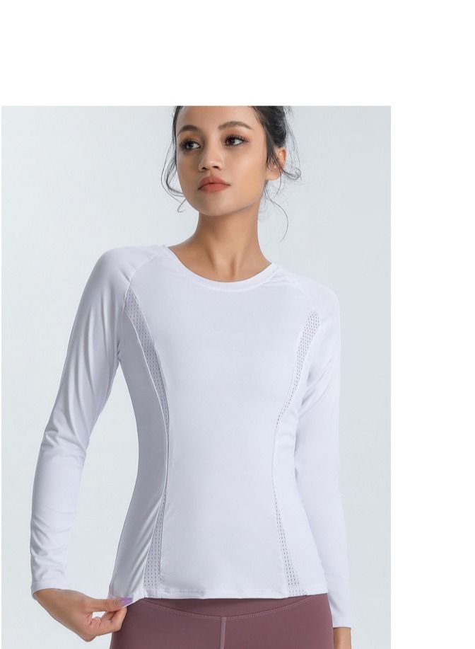 Loquat Fitness Exercise Running Speed Dry T-shirt Yoga Clothing White  - Image 1