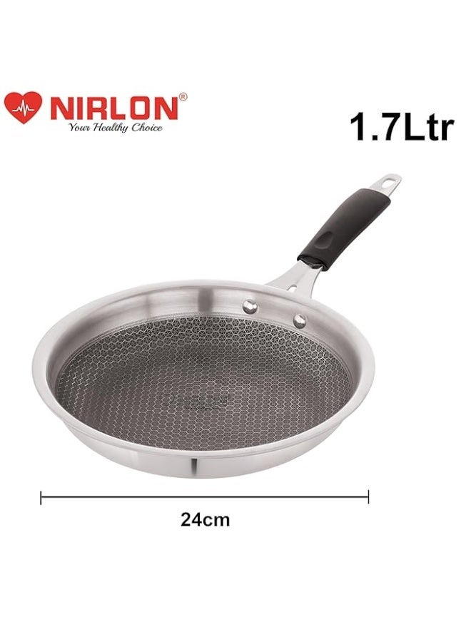 NIRLON Prima Honeycomb Stick Free Triply Stainless Steel Cookware Combo Set of 3Pc |Flat Tawa 29cm/Fry Pan 24cm 1.7Ltr/Deep Kadai 24cm 2.6Ltr|Induction and Gas Stove Friendly - Image 4