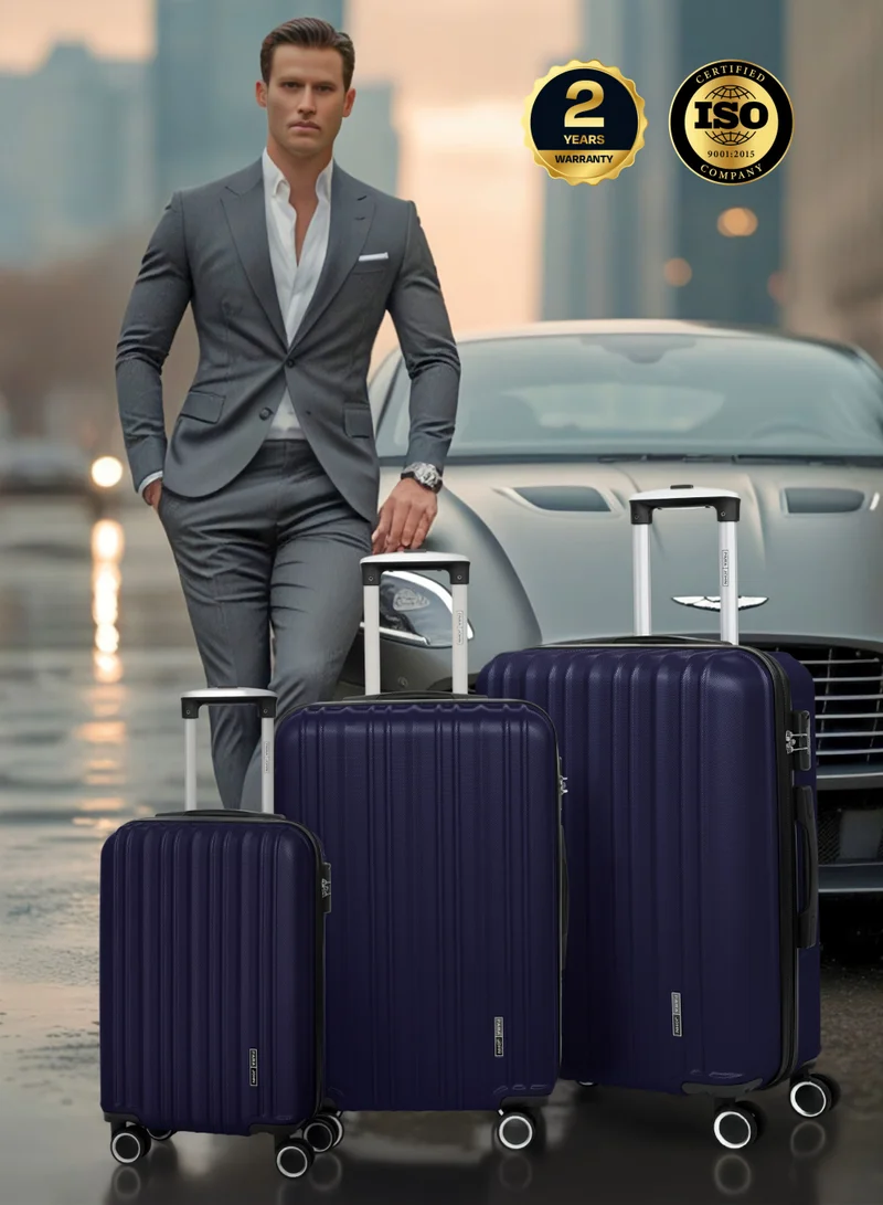 Parajohn SET OF (THREE) ABS Material 3-Piece Hardsided Luggage Set | 4-Wheel Spinner Trolley | Small (2.5kg), Medium (3kg), Large (3.8kg)Navy  | Best Price UAE