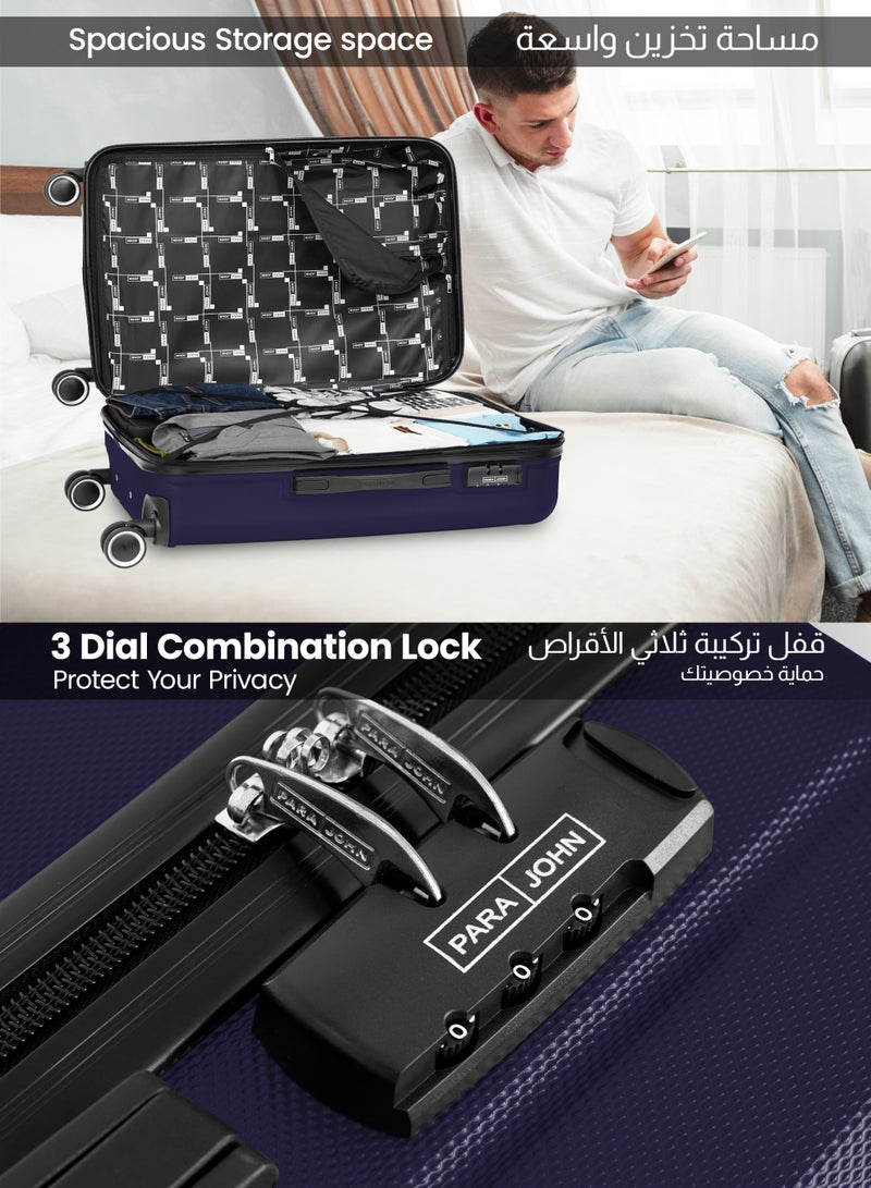 PARAJOHN ABS Material 3-Piece Hardsided Luggage Set | 4-Wheel Spinner Trolley | Small (2.5kg), Medium (3kg), Large (3.8kg)Navy - Image 4