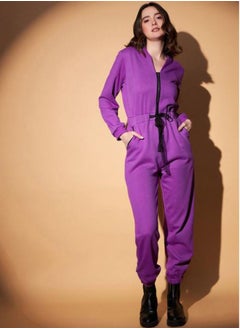 Styli V Neck Fleece Basic Jogger Fit Jumpsuit by Styli  - Image 1