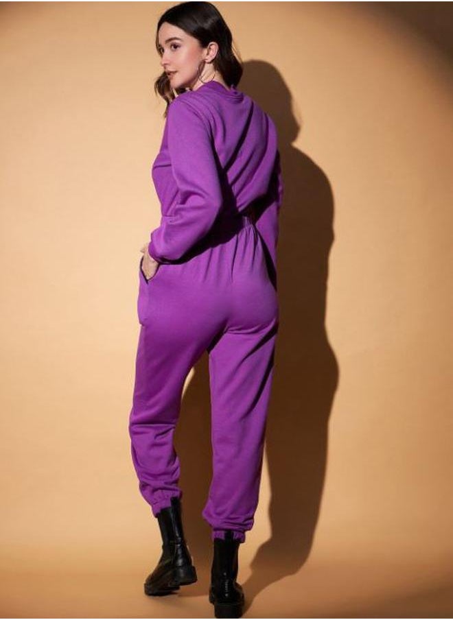 Styli - V Neck Fleece Basic Jogger Fit Jumpsuit by Styli - Image 1