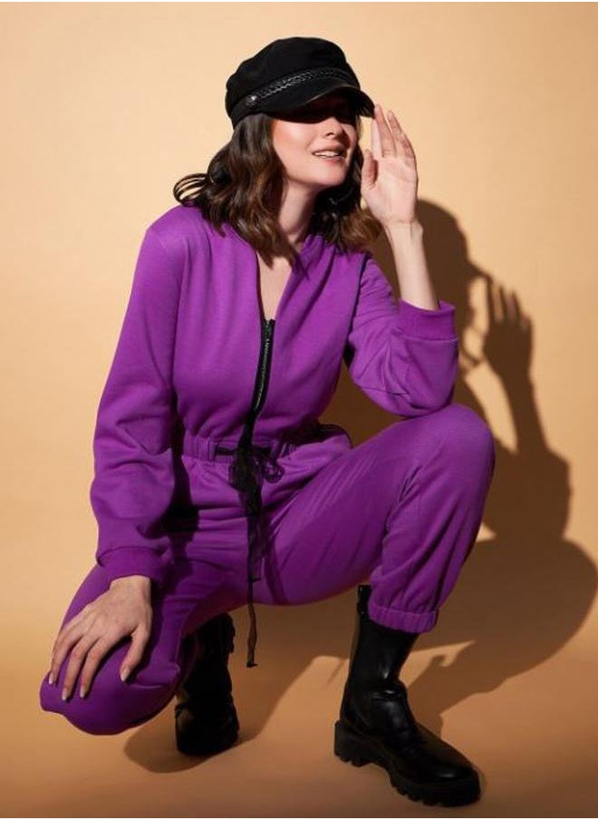 Styli - V Neck Fleece Basic Jogger Fit Jumpsuit by Styli - Image 1