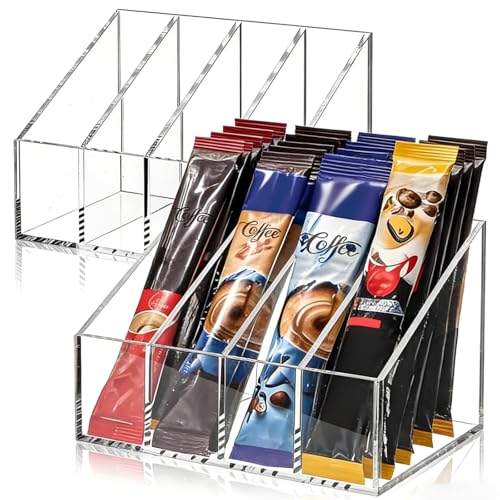 ELFULLY 2 Pack Drink Packet Organizers Clear Acrylic Water Flavor Packet Holder 4 Compartments Cabinet Organizer Bins Tea Bag Sugar Packet Storage for Pantry Kitchen Organization Drink Mixes - Image 1