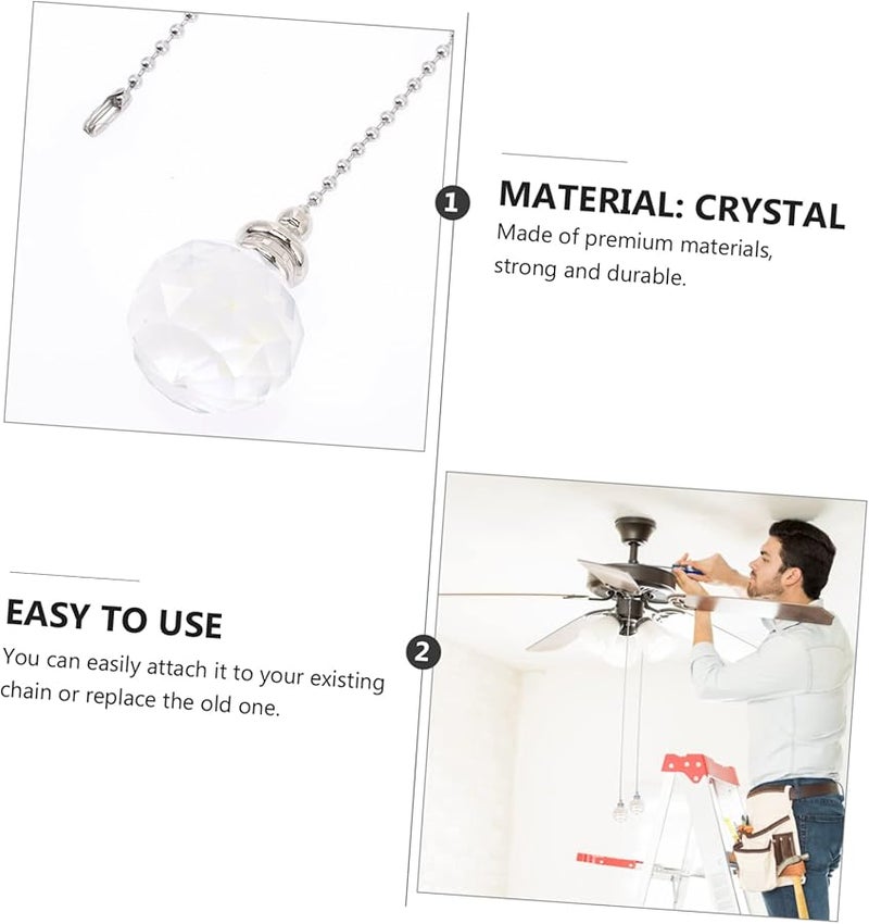 Tehaux 2 Pack Clear Crystal Fan Pull Chain Extender With Faceted Balls Ab Color Finish - Image 4