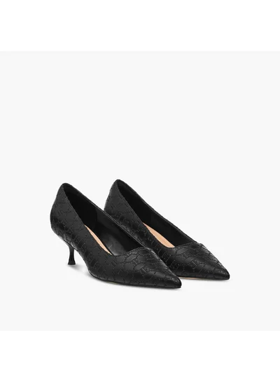 ELLE Women's Monogram Embroidered Slip-On Shoes with Kitten Heels