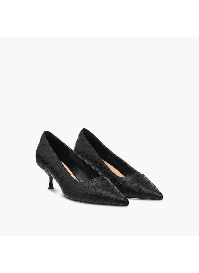 ELLE Women's Monogram Embroidered Slip-On Shoes with Kitten Heels  - Image 1