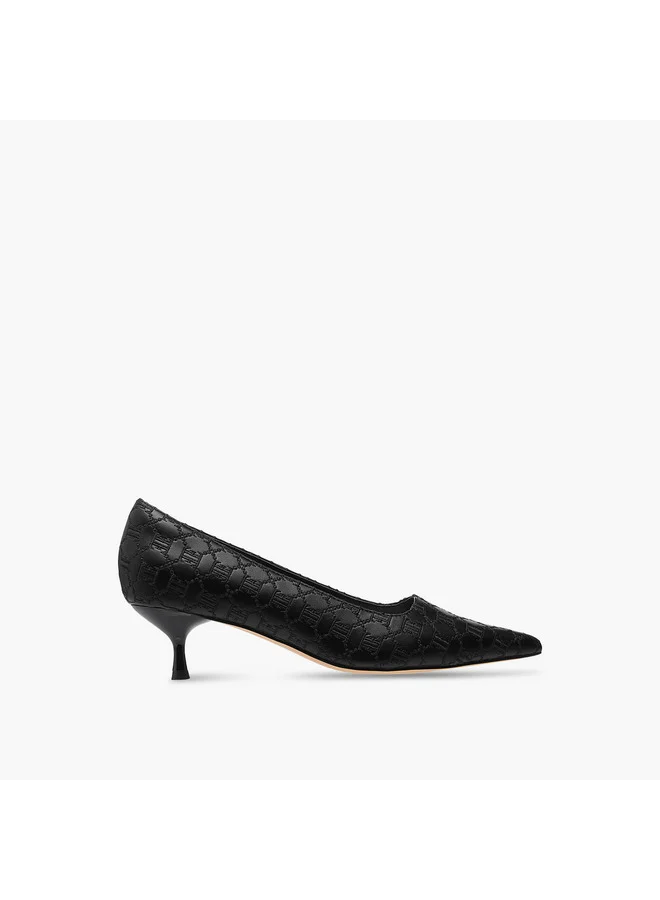 ELLE Women's Monogram Embroidered Slip-On Shoes with Kitten Heels