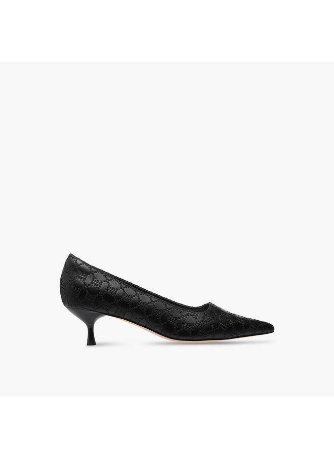 ELLE Women's Monogram Embroidered Slip-On Shoes with Kitten Heels  - Image 3