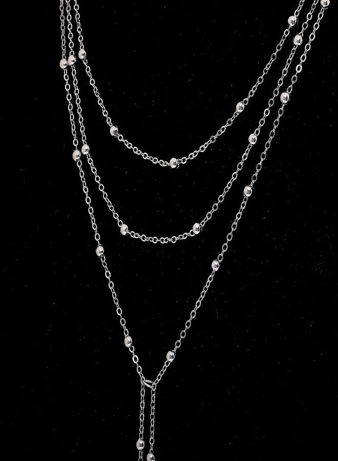 مولوك قلادة مولوخ ذات الطبقات، سلسلة طويلة، شرابة، قلادة نسائية مصنوعة يدوياً، قلادة خرز، قلادة سلسلة ساحرة، مجوهرات (فضية) - Image 3