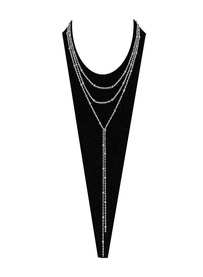 مولوك قلادة مولوخ ذات الطبقات، سلسلة طويلة، شرابة، قلادة نسائية مصنوعة يدوياً، قلادة خرز، قلادة سلسلة ساحرة، مجوهرات (فضية) - Image 1