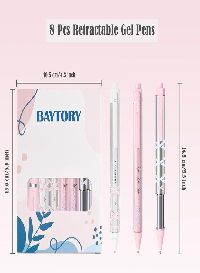 BAYTORY 8Pcs Gel Pens, Aesthetic Pens, Pastel Pen, Fine Point 0.5 mm Pens for Journaling, Retractable Quick Dry Black Ink, Smooth Writing for Office School Supplies (Pink Series) - Image 2