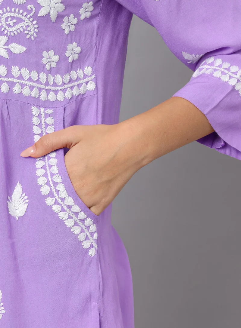 Alaya Women Hand Embroidered Chikankari Rayon Kurti-AL3696