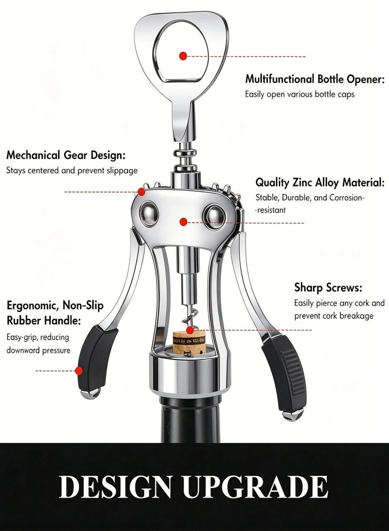 Sarayka Opener, Heavy-Duty Zinc Alloy Wing Corkscrew, PremiumBottle Opener, Multifunctional  Accessories with Ergonomic Handle and Sharp Screw, for Kitchen, Restaurant (SILVER) - Image 5