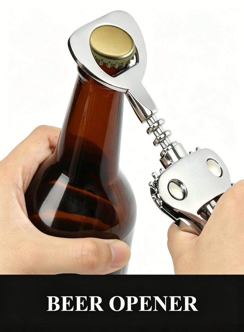 Sarayka Opener, Heavy-Duty Zinc Alloy Wing Corkscrew, PremiumBottle Opener, Multifunctional  Accessories with Ergonomic Handle and Sharp Screw, for Kitchen, Restaurant (SILVER) - Image 3