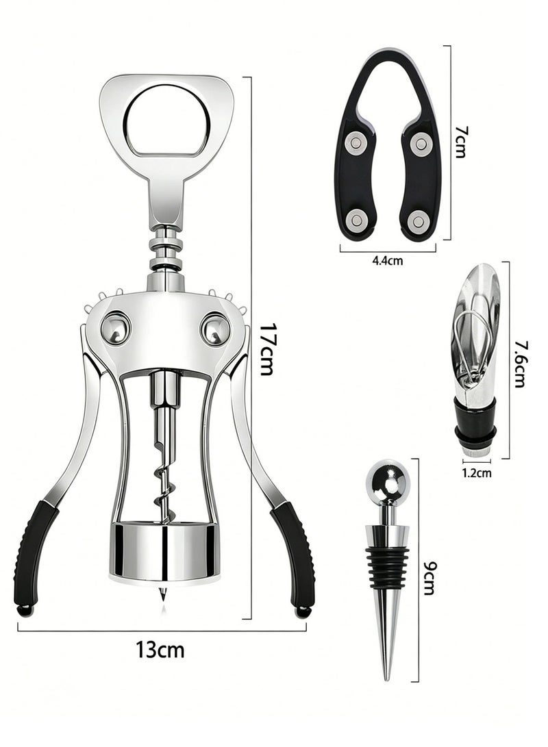 Sarayka Opener, Heavy-Duty Zinc Alloy Wing Corkscrew, PremiumBottle Opener, Multifunctional  Accessories with Ergonomic Handle and Sharp Screw, for Kitchen, Restaurant (SILVER) - Image 2