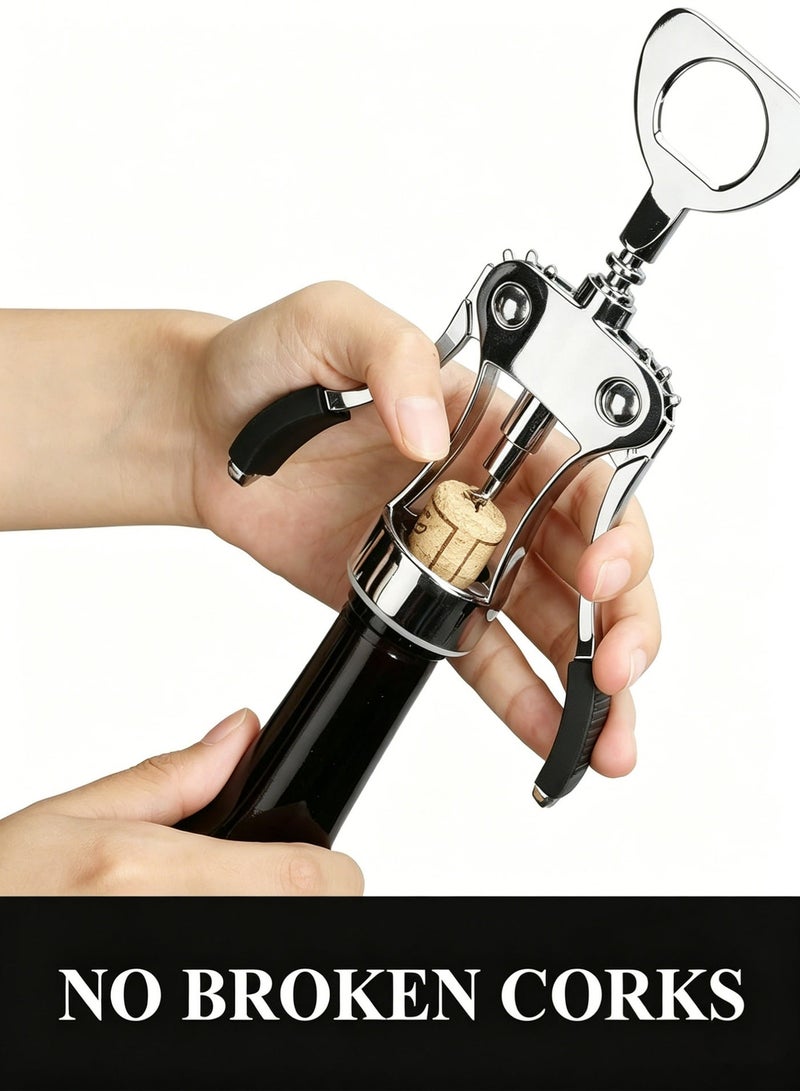 Sarayka Opener, Heavy-Duty Zinc Alloy Wing Corkscrew, PremiumBottle Opener, Multifunctional  Accessories with Ergonomic Handle and Sharp Screw, for Kitchen, Restaurant (SILVER) - Image 4