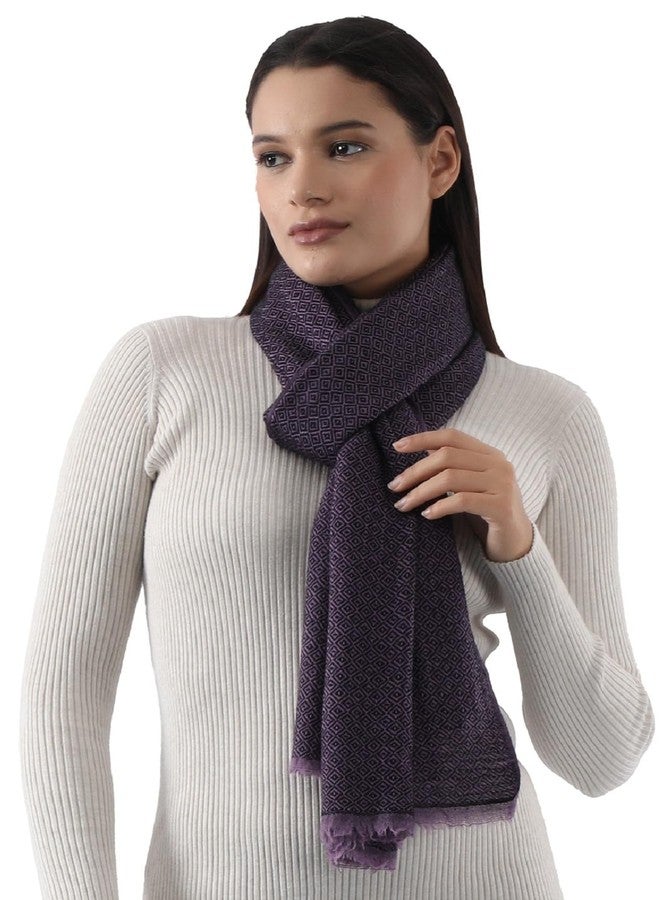 إي أتش وشاح من الكشمير الخالص 100%، بنمط خلية النحل بلونين، طبقتان كبيرتان دافئتان وناعمتان كالحرير، مناسب للجنسين (بنفسجي وأسود) - Image 2