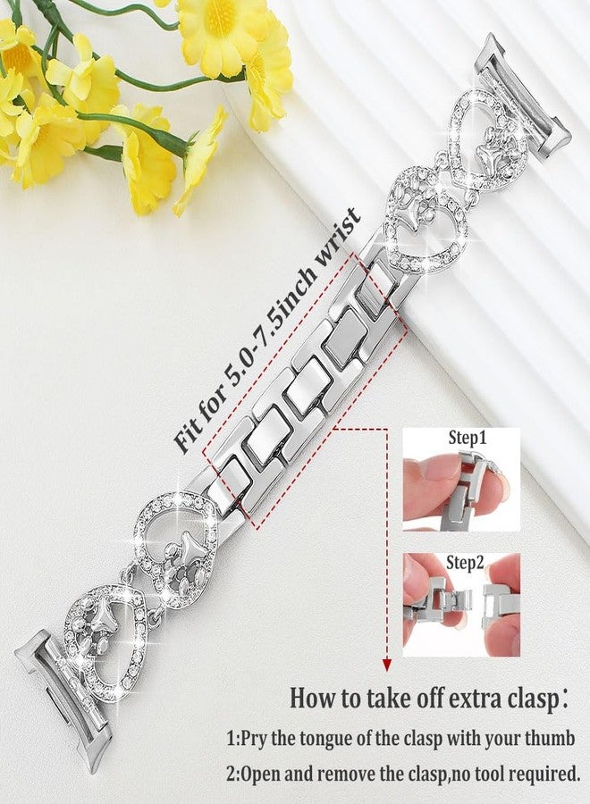 YONWORTH Bling Metal Band Compatible with Samsung Galaxy Watch 8 40mm/44mm,Galaxy Watch 8 Classic 46mm,Love Heart Shape Bracelet Dog Paw Wristband Women (Silver) - Image 3