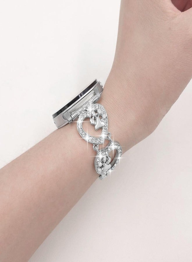 YONWORTH Bling Metal Band Compatible with Samsung Galaxy Watch 8 40mm/44mm,Galaxy Watch 8 Classic 46mm,Love Heart Shape Bracelet Dog Paw Wristband Women (Silver) - Image 2