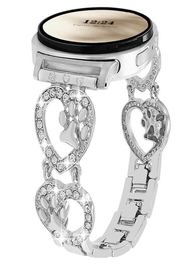 YONWORTH Bling Metal Band Compatible with Samsung Galaxy Watch 8 40mm/44mm,Galaxy Watch 8 Classic 46mm,Love Heart Shape Bracelet Dog Paw Wristband Women (Silver) - Image 1