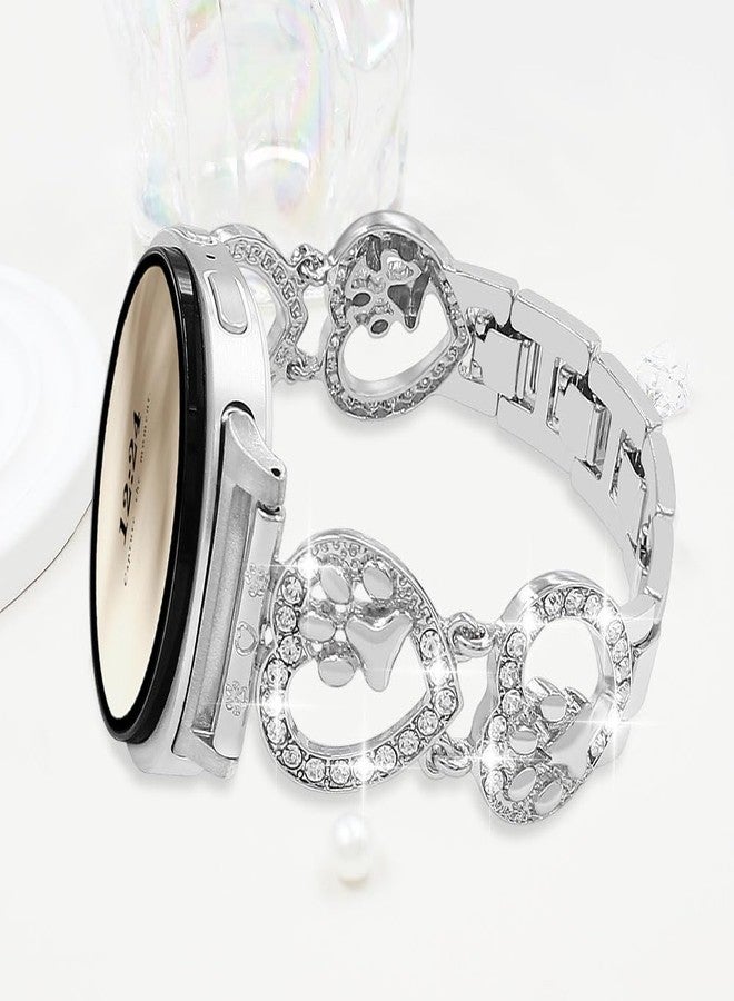 YONWORTH Bling Metal Band Compatible with Samsung Galaxy Watch 8 40mm/44mm,Galaxy Watch 8 Classic 46mm,Love Heart Shape Bracelet Dog Paw Wristband Women (Silver) - Image 4