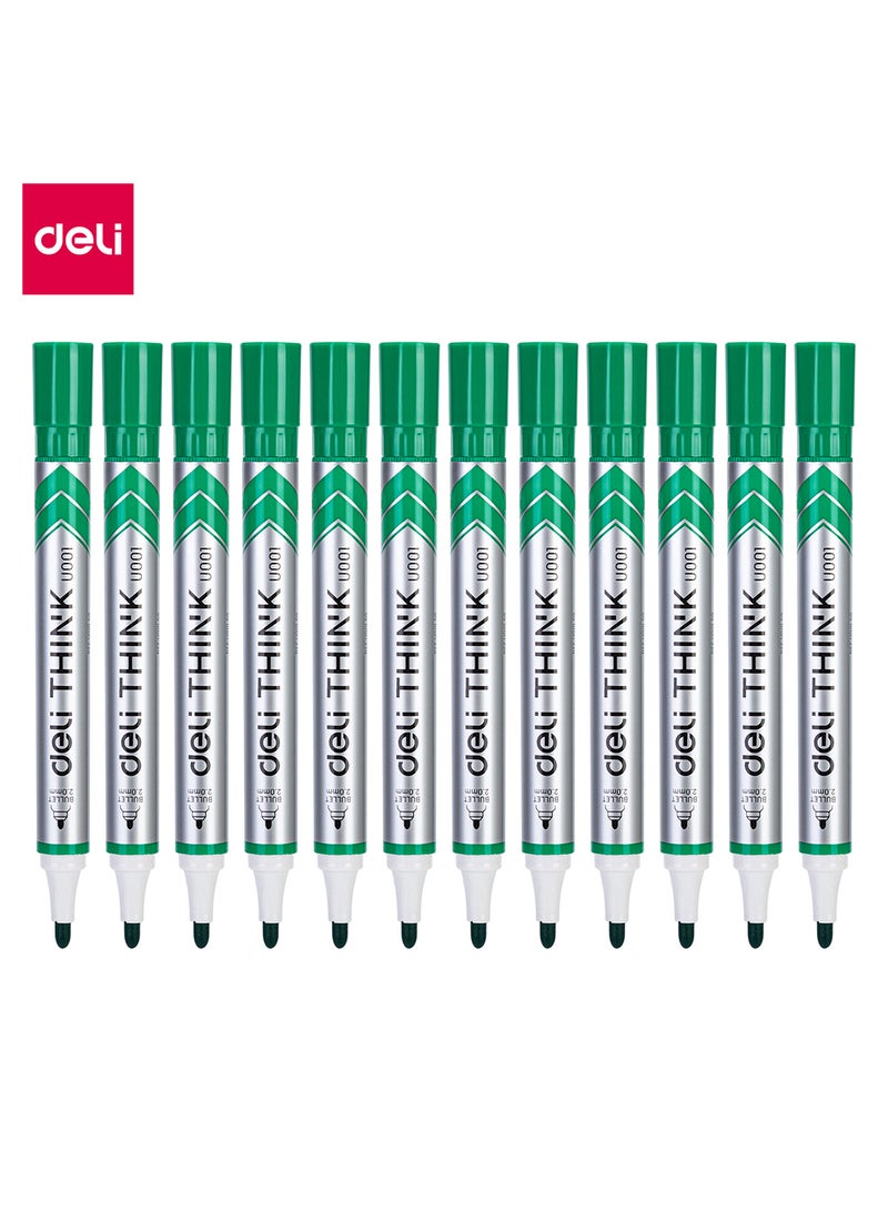 ديلي قلم سبورة بيضاء 2 مم، كتابة سلسة، حبر غير سام، عبوة من 12 قطعة، أخضر