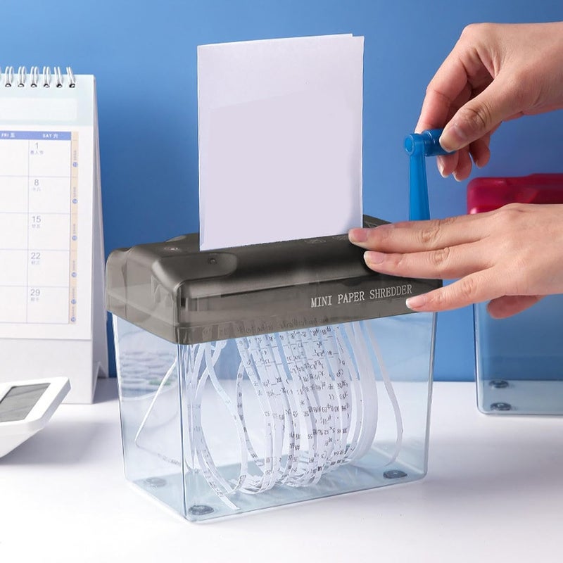 Mini Manual Paper Shredder with Wastebasket, Portable Paper Shredder, Handheld Shredder, Suitable for A6 Paper, Straight Cut, Documents Paper Cutting Tool for Home Office Desktop - Image 1