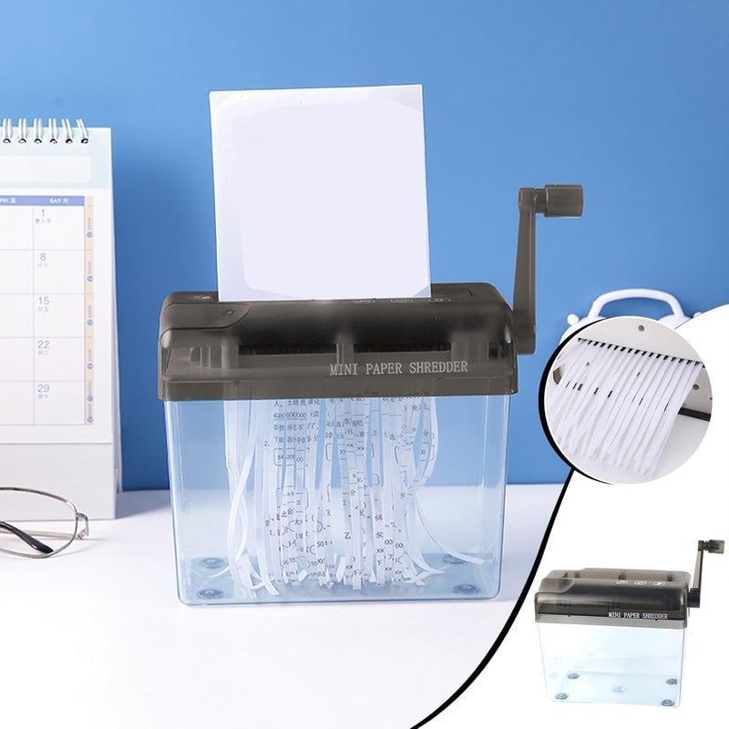 Mini Manual Paper Shredder with Wastebasket, Portable Paper Shredder, Handheld Shredder, Suitable for A6 Paper, Straight Cut, Documents Paper Cutting Tool for Home Office Desktop - Image 3
