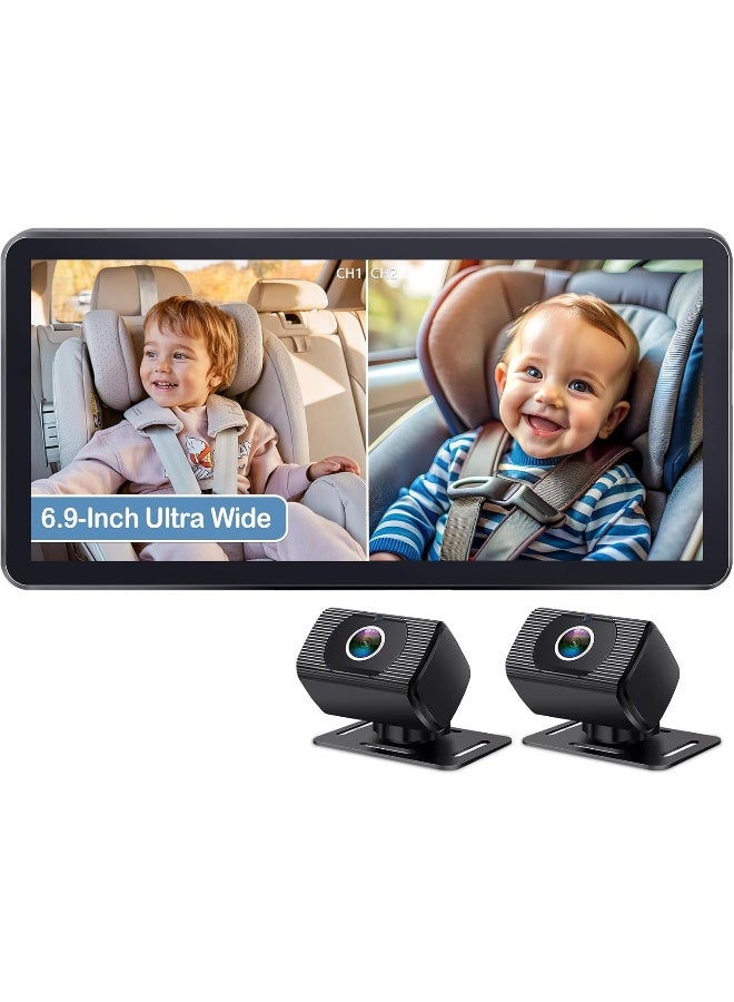 Yakry 2-Kids Baby Car Camera for Seat: 6.9 Inch Ultrawide Display with Two Cameras Rear Facing - USB Powered Backseat Camera HD 1080P Easy to Install - Image 1