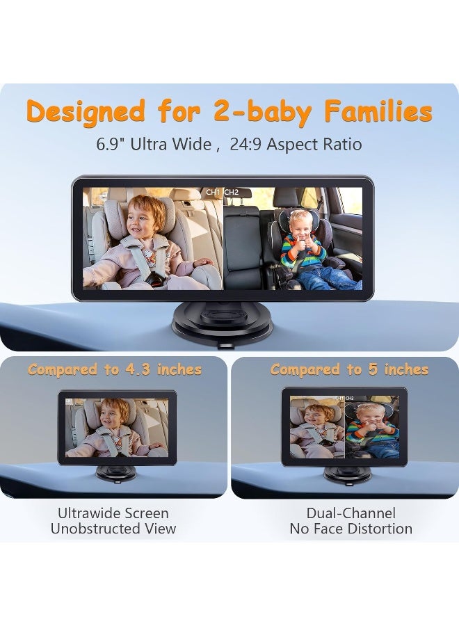 Yakry 2-Kids Baby Car Camera for Seat: 6.9 Inch Ultrawide Display with Two Cameras Rear Facing - USB Powered Backseat Camera HD 1080P Easy to Install - Image 3